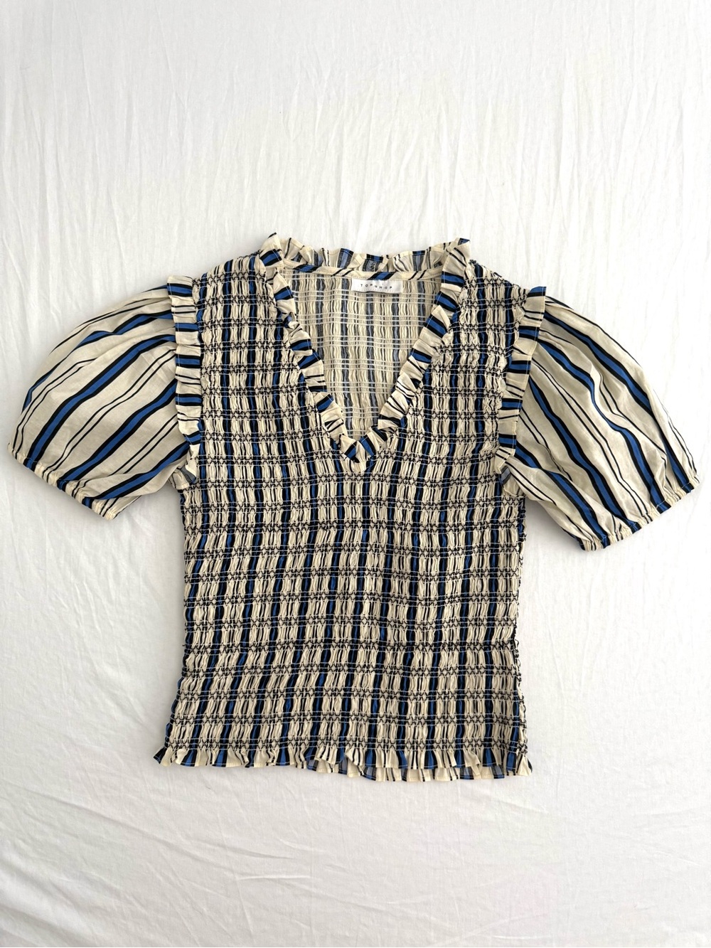 Top Shop Smocked V-Neck Puff Sleeve Top